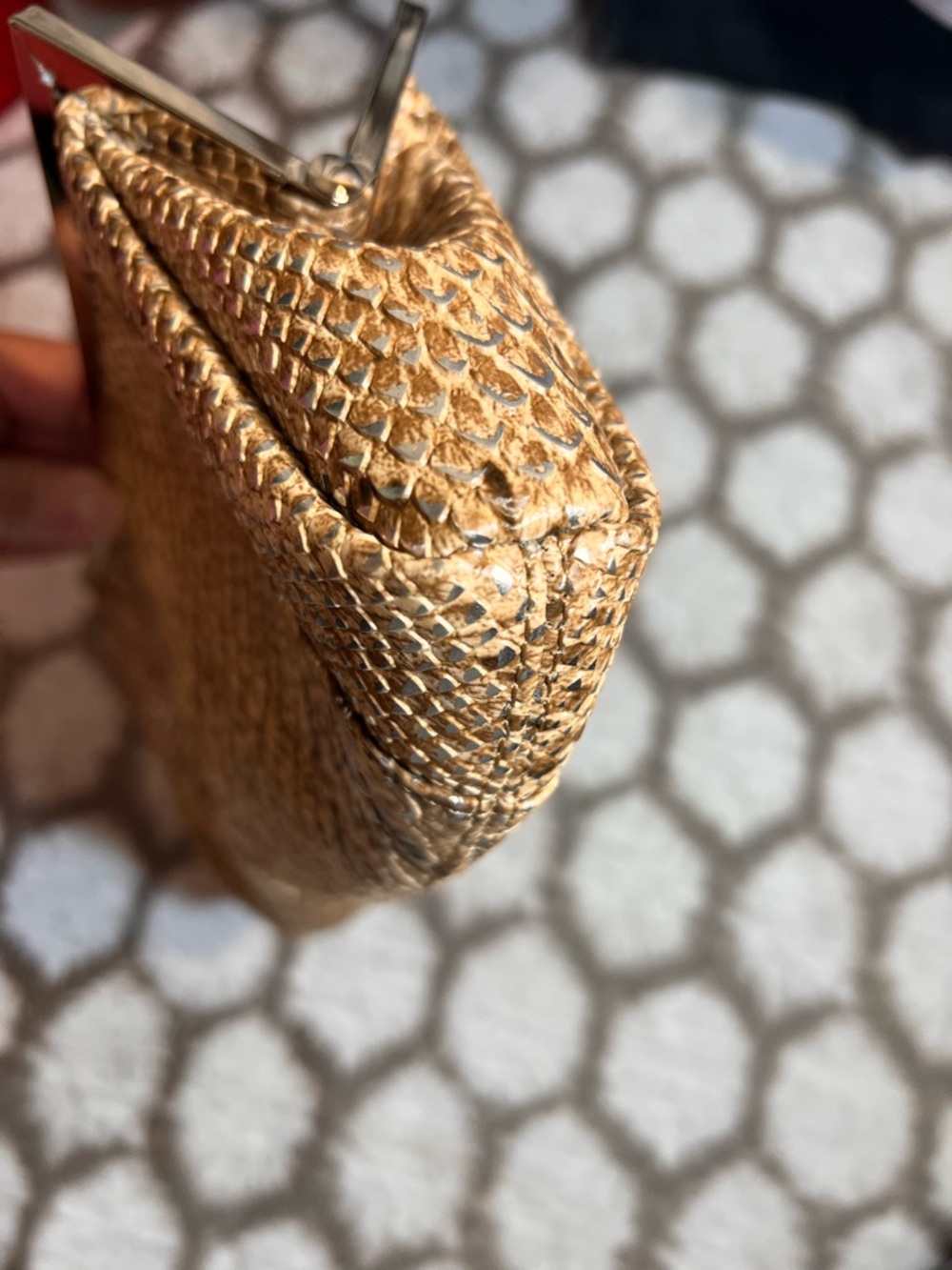 Metallic Gold Python-Texture Evening Shoulder Bag - Picture 6 of 8